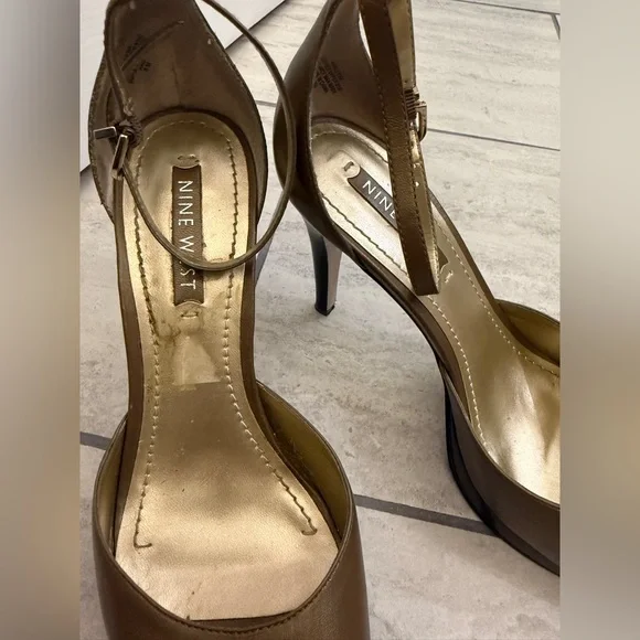 Nine West - Beige Leather Peep Toe Stiletto w Ankle Strap - size 8 - Vintage - Picture 8 of 10